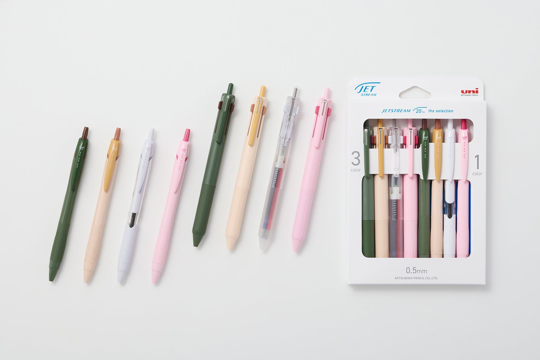 JETSTREAMの限定軸色4色、単色と3色のモデル、8本アソート