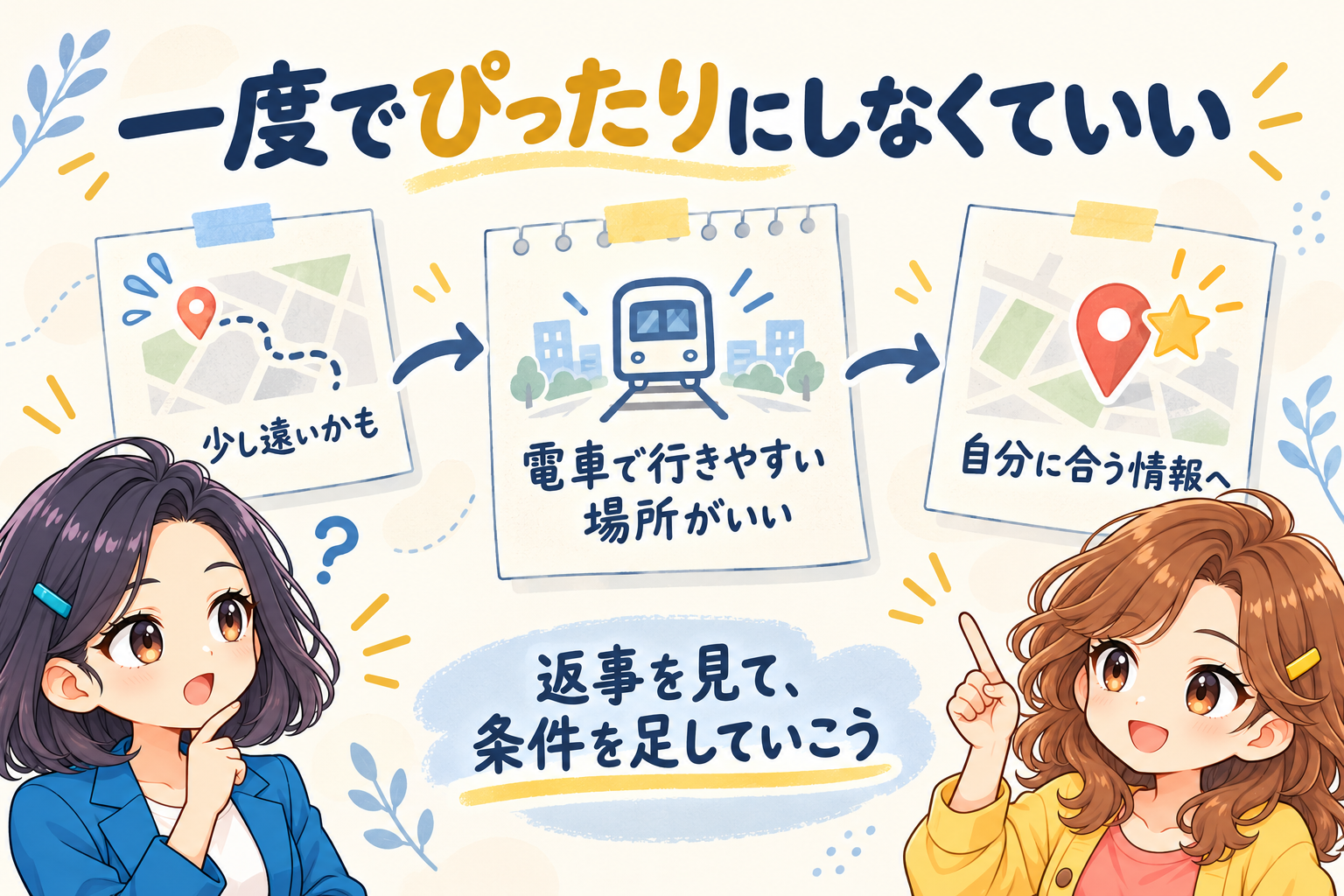 遠いイベントという返事に、電車で行きやすい場所という条件を足すふみとりこ。