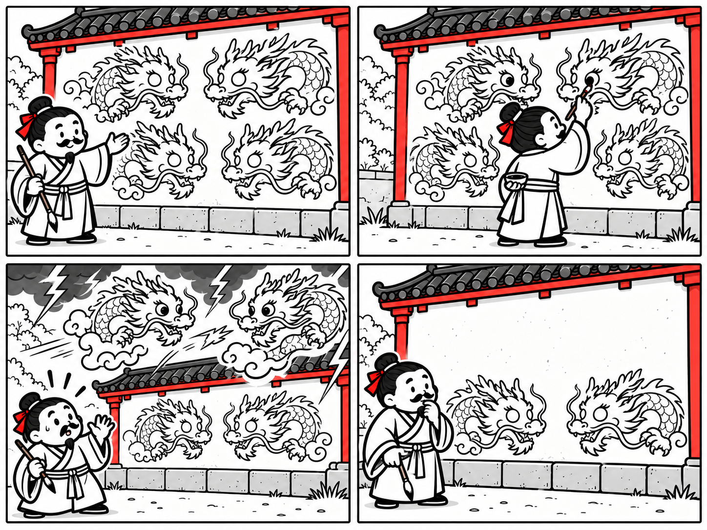 画竜点睛の故事を描く4コマ