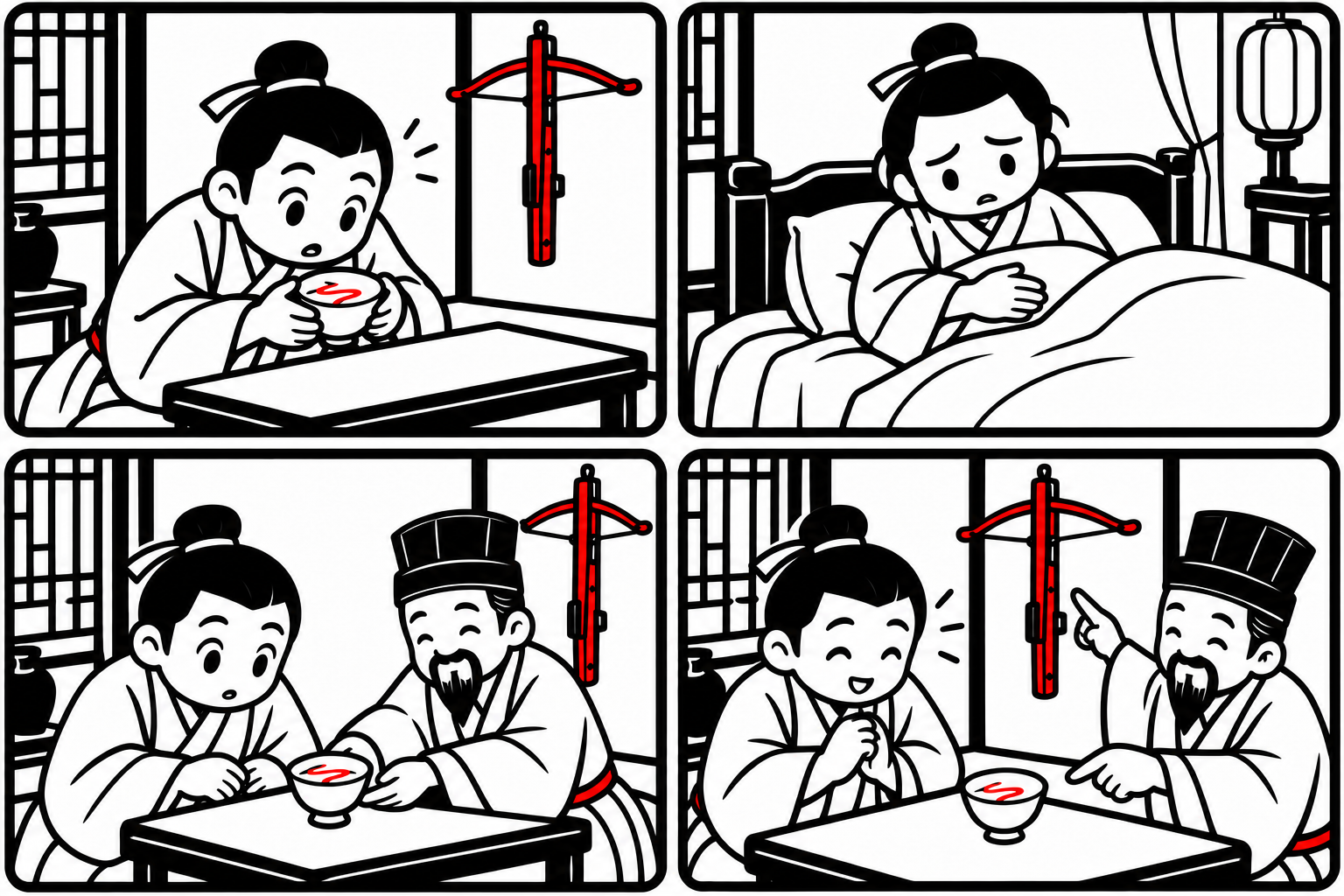 杯中の蛇影の故事を描く4コマ