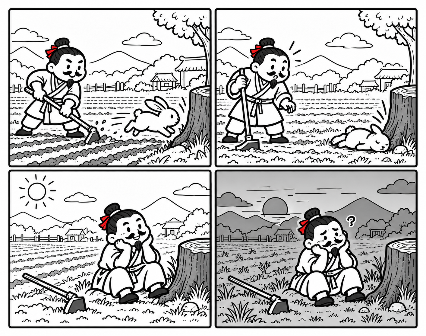 守株の故事を描く4コマ