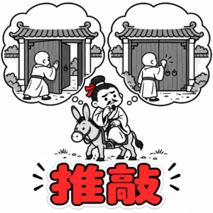 推敲　門をたたく一字が 二人を並ばせた